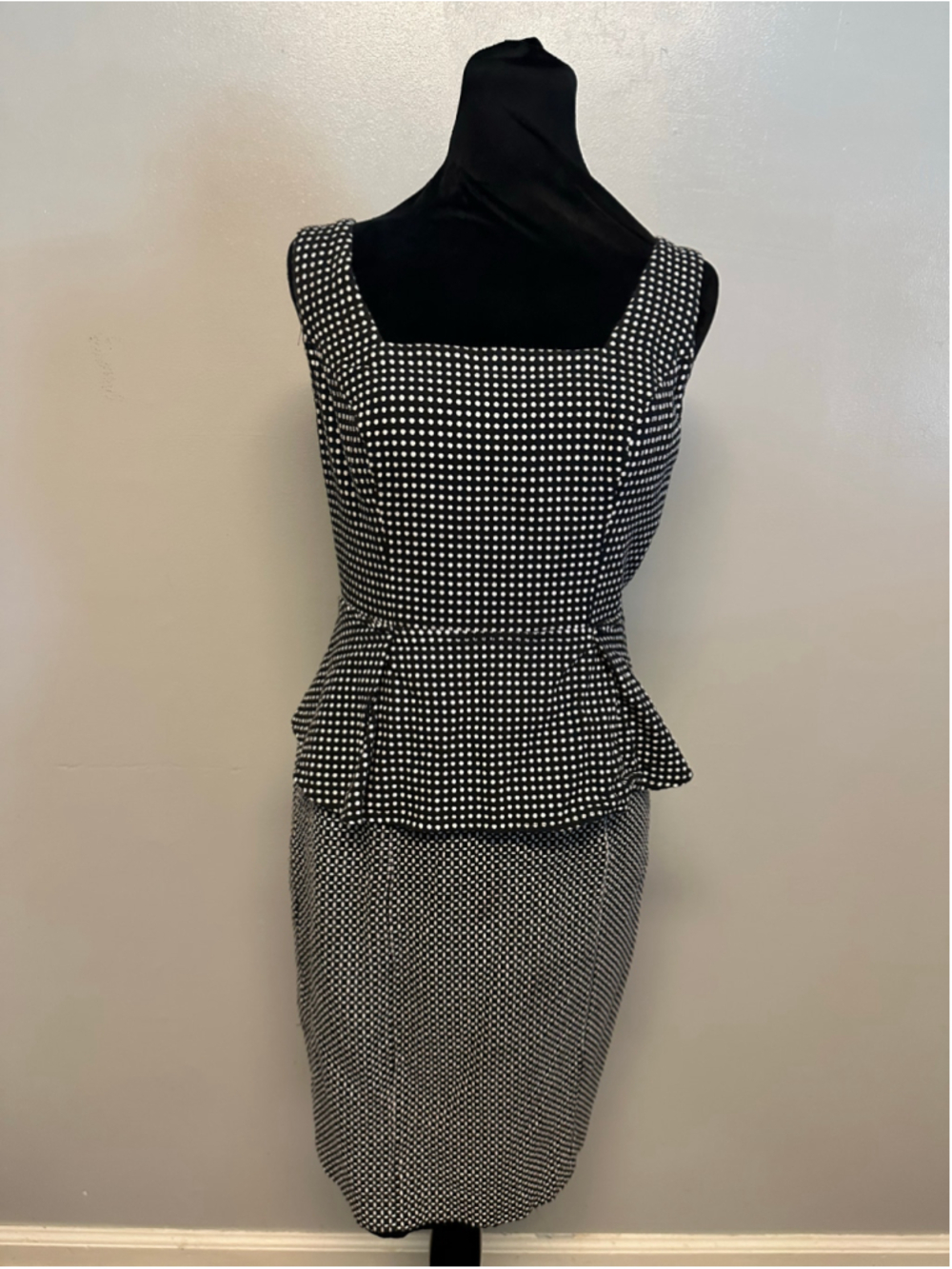 Musette Black and White Checkered Peplum Midi Dress Size 10